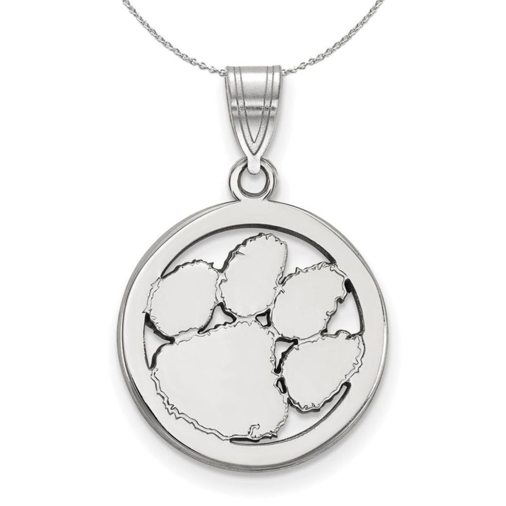 Sterling Silver Clemson U Small Circle Pendant Necklace - 20 Inch